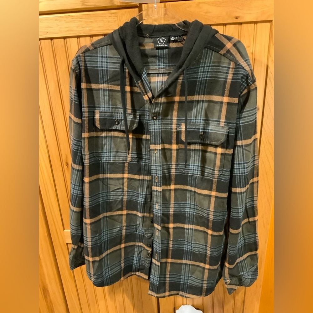 Burnside Green and Tan Plaid Shirt Jacket